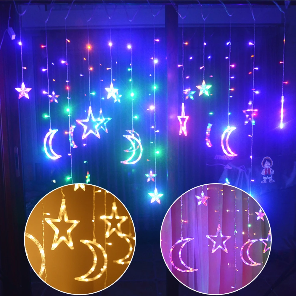 Sale LED Star Moon Curtain Lights Christmas Garlands String Fairy Lights 220V Outdoor For Wedding Holiday Party New Year Decor
Sale LED Star Moon Curtain Lights Christmas Garlands String Fairy Lights 220V Outdoor For Wedding Holiday Party New Year Decor