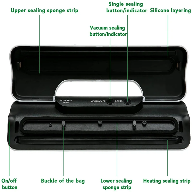 Household Food Vacuum Sealer Kitchen Vacuum Food Sealer Automatic Portable Food Storage Packaging Machine Include 50Pcs Bags
Household Food Vacuum Sealer Kitchen Vacuum Food Sealer Automatic Portable Food Storage Packaging Machine Include 50Pcs Bags