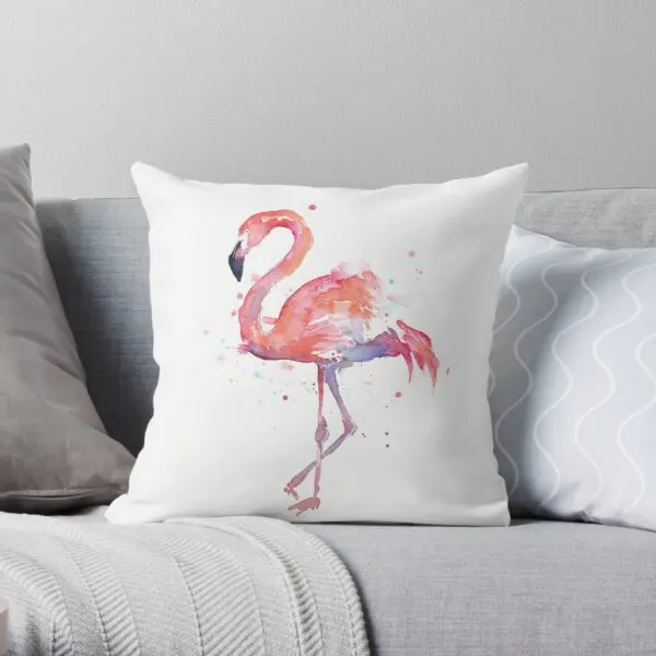 

Pink Flamingo Watercolor Illustration Printing Throw Pillow Cover Decor Decorative Square Throw Soft Waist Pillows not include