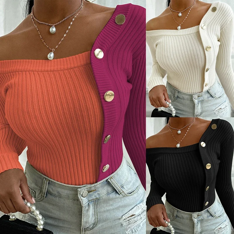 Women's Fashion Casual One-Shoulder Contrast Stitching Tight-Fitting Long-Sleeved Sweater
Women's Fashion Casual One-Shoulder Contrast Stitching Tight-Fitting Long-Sleeved Sweater