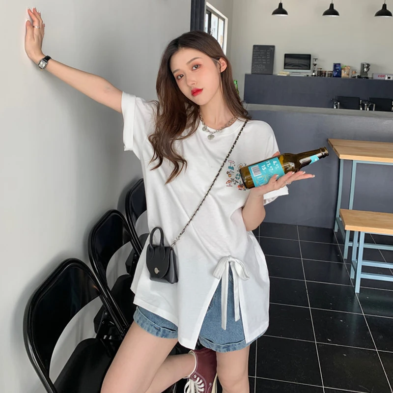 YTX1167 Summer 2021 new design sense niche irregular split loose white short-sleeved T-shirt women
YTX1167 Summer 2021 new design sense niche irregular split loose white short-sleeved T-shirt women