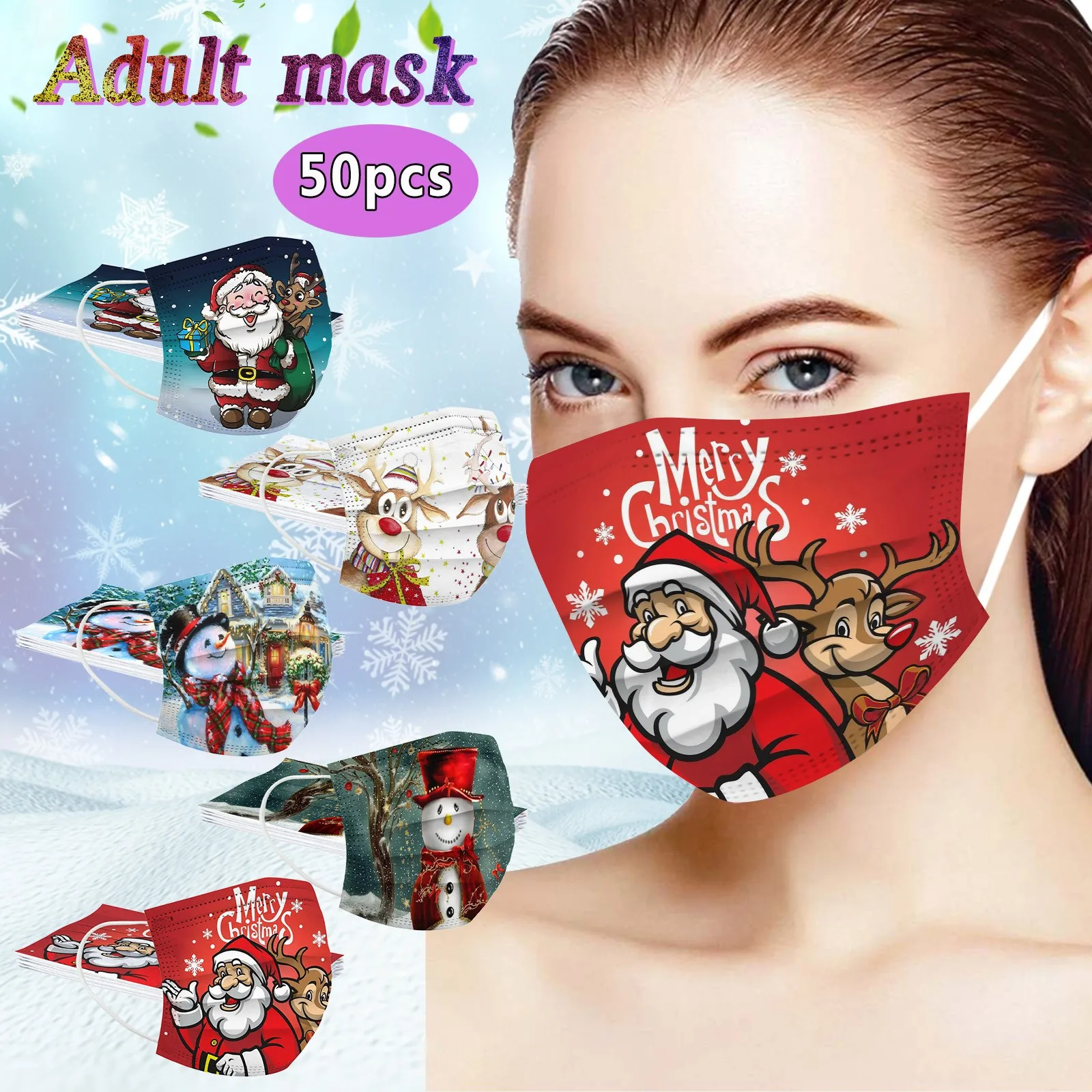50pcs Adult Christmas Disposable Mask Fashion Elk Santa Mascararillas Non-woven 3 Layer Ear Loop Halloween Cosplay Masks Masque
50pcs Adult Christmas Disposable Mask Fashion Elk Santa Mascararillas Non-woven 3 Layer Ear Loop Halloween Cosplay Masks Masque