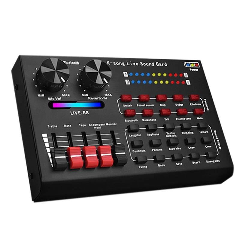 Звуковая карта LIVE R8 с Bluetooth, аудиоинтерфейс, USB-гарнитура, живой микрофон, веб-трансляция, звуковая карта для телефона, компьютера, ПК, петь
Звуковая карта LIVE R8 с Bluetooth, аудиоинтерфейс, USB-гарнитура, живой микрофон, веб-трансляция, звуковая карта для телефона, компьютера, ПК, петь