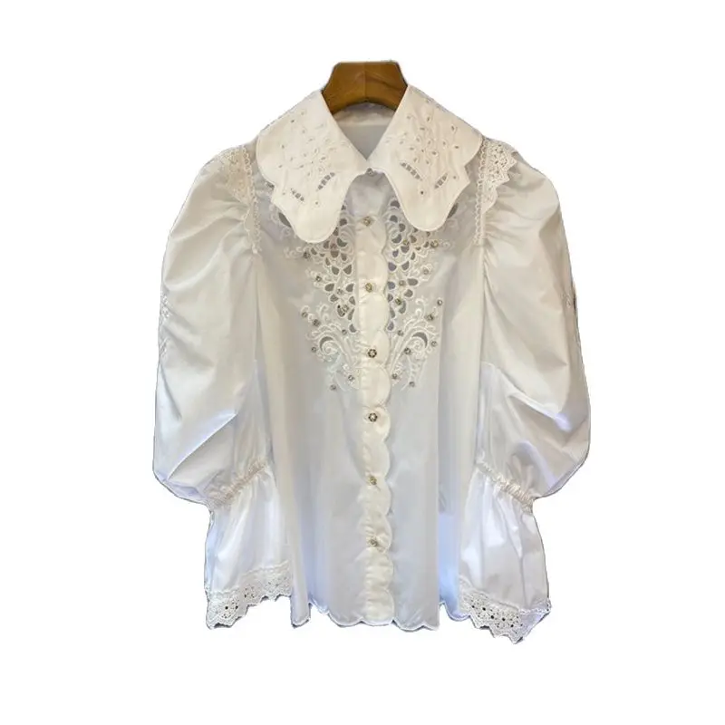 2021NEW ladies hollow long-sleeved shirt summer fashion casual heavy industry lapel shirt ladies beaded puff sleeve bottoming sh
2021NEW ladies hollow long-sleeved shirt summer fashion casual heavy industry lapel shirt ladies beaded puff sleeve bottoming sh