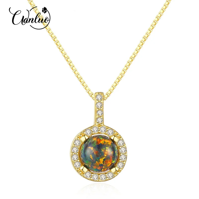 

WANLUO Sterling Silver 925 Round Opal Pendant Necklace for Women Charming Silver Chain Pendant Sparkling Necklaces Jewelry Gifts