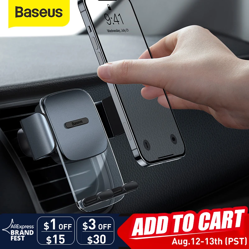 

Baseus Car Clamp Phone Holder Air Vent Mount For iPhone Samsung Huawei Car Holder Stand Vertical And Landscape Stable Holder