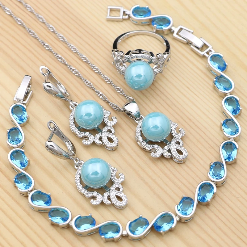 925 Silver Jewelry Blue Pearl Cubic Zirconia Jewelry Set For Women Bracelet/Earrings/Ring/Pendant/Necklace Women
925 Silver Jewelry Blue Pearl Cubic Zirconia Jewelry Set For Women Bracelet/Earrings/Ring/Pendant/Necklace Women