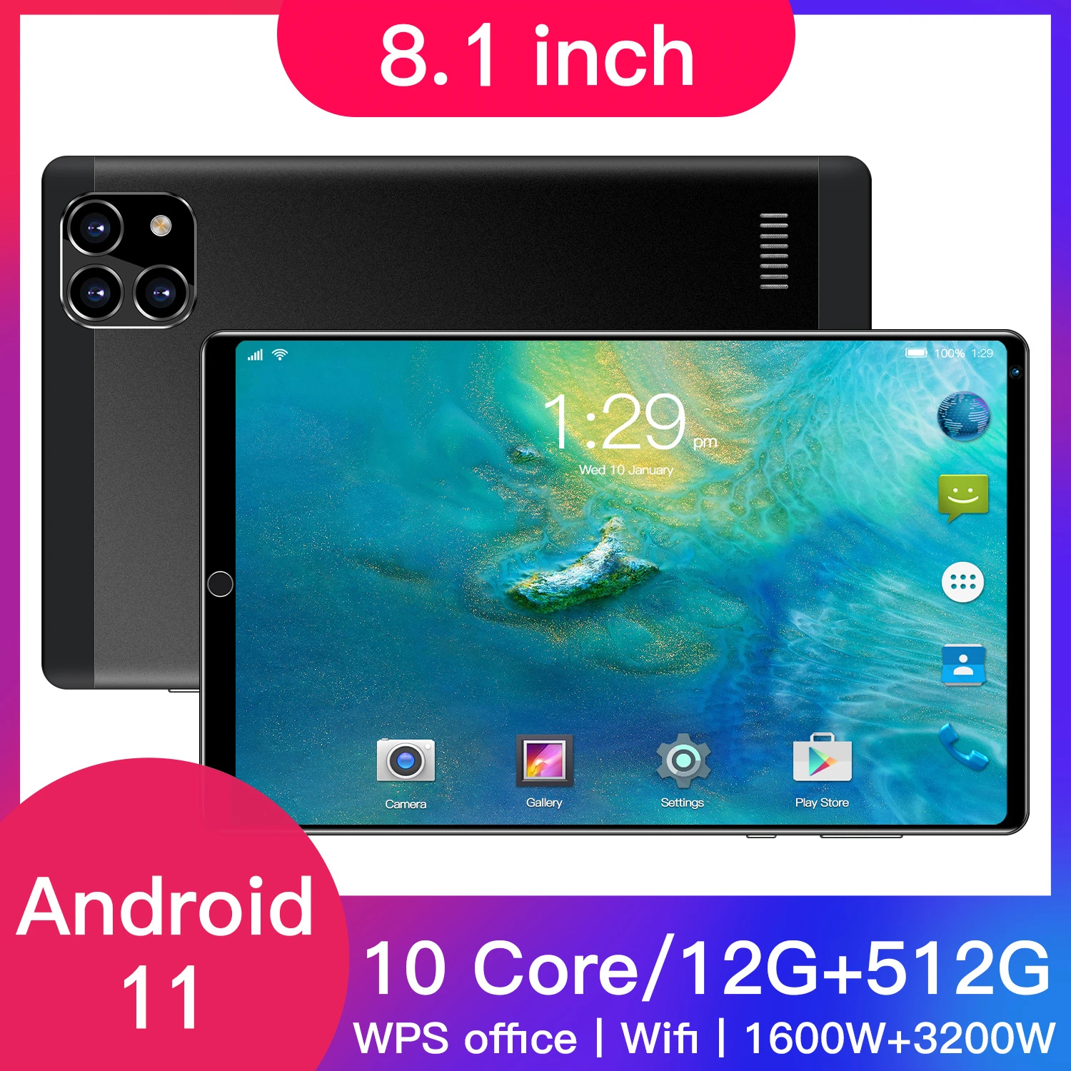 Tablet PC 8.1 " with Android 9.0, Octa Core processor, Google Play, GPS phone calls, Wi-Fi and Bluetooth, 8" tempered glass, new
Tablet PC 8.1 " with Android 9.0, Octa Core processor, Google Play, GPS phone calls, Wi-Fi and Bluetooth, 8" tempered glass, new