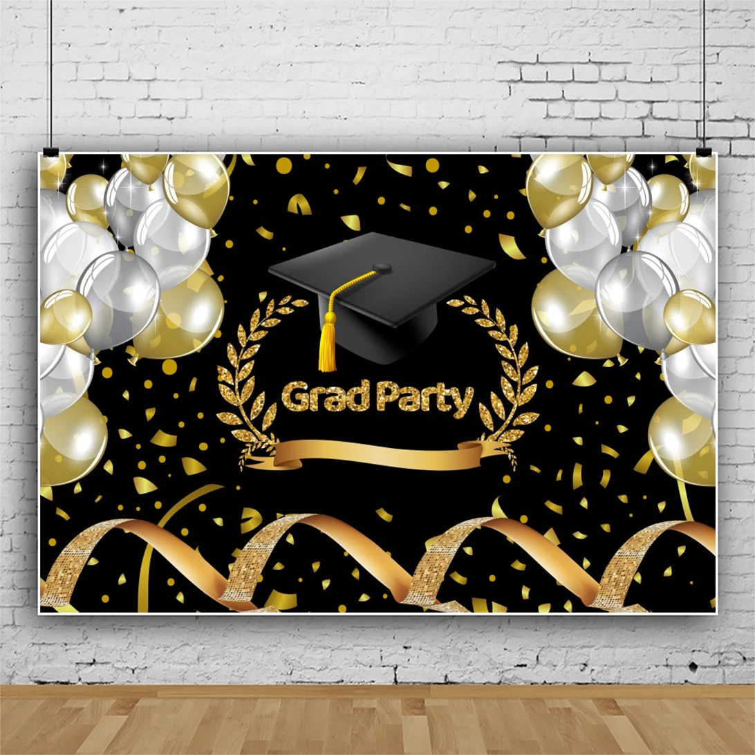 Laeacco Grad Party Gold Balloons Ribbon Bachelor Cap Photography Background Student Portrait Customized Banner Photo Backdrops
Laeacco Grad Party Gold Balloons Ribbon Bachelor Cap Photography Background Student Portrait Customized Banner Photo Backdrops