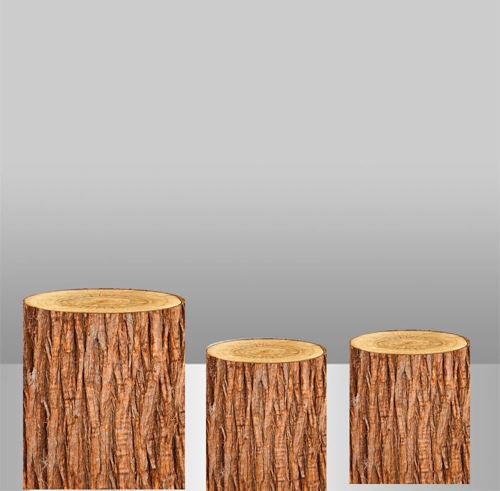

Round Cylinder Plinth Covers Background Elastic Fabric Polyster Customize Wood Bark Texture