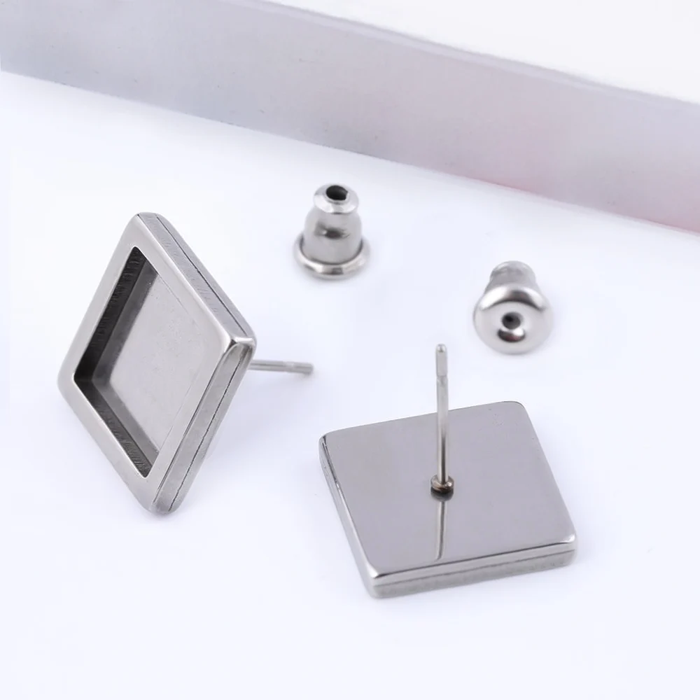 6Pcs Stainless Steel Post Stud Earrings Base 10mm 12mm Square Cameo Cabochon Setting Trays Diy Earrings Bezel Findings Supplies
6Pcs Stainless Steel Post Stud Earrings Base 10mm 12mm Square Cameo Cabochon Setting Trays Diy Earrings Bezel Findings Supplies