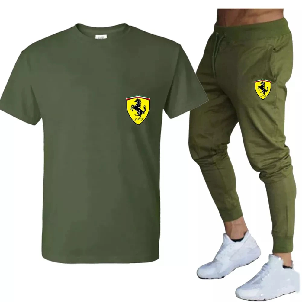 New logo summer men's casual suit cotton T-shirt + trousers two-piece jogging sportswear brand men's wear
