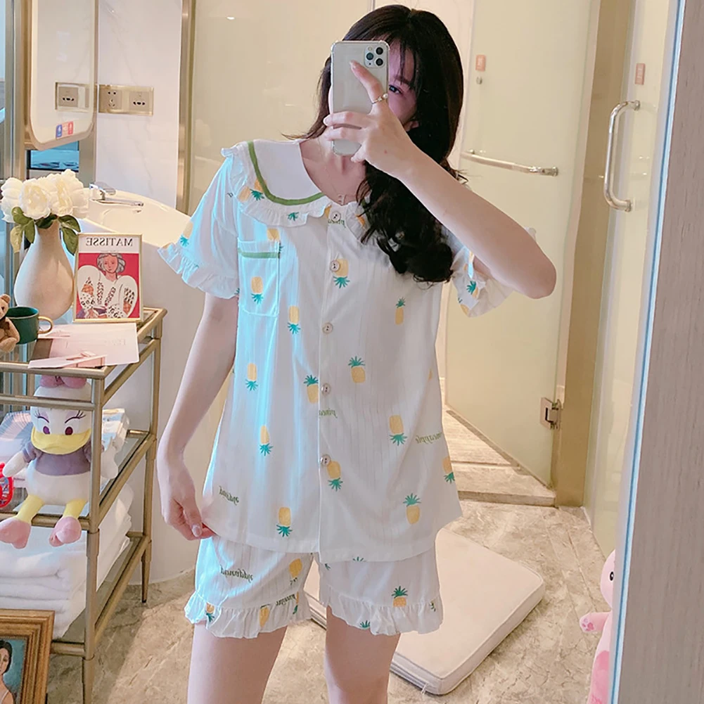 Casual Printing Pajamas Set Women Fashion Doll Collar Loose Button Tops Shorts Daily Sweet Home Wear Clothing M-2XL
Casual Printing Pajamas Set Women Fashion Doll Collar Loose Button Tops Shorts Daily Sweet Home Wear Clothing M-2XL