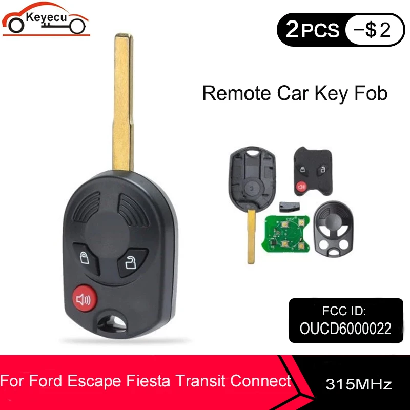 

KEYECU 3 Buttons Remote Key for Ford Escape Fiesta Transit Connect 2012-2017 with 4D63 80bit chip laser blade 315MHz OUCD6000022