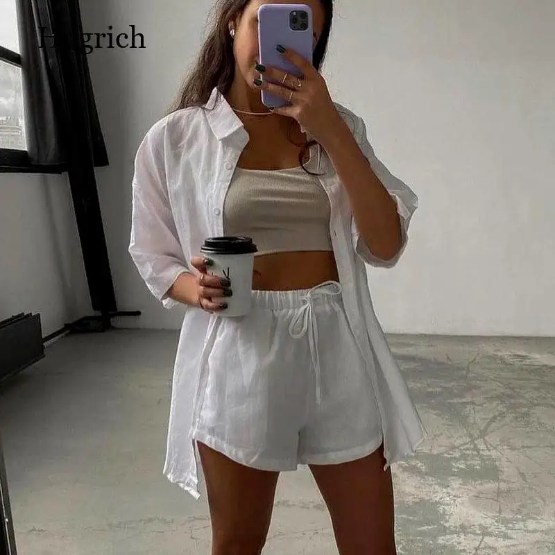2021 New Women's Solid Color Single Breasted Short Sleeve Shirt Shorts Loose Fashion Casual Suit Home Clothes Pyjama Summer 
2021 New Women's Solid Color Single Breasted Short Sleeve Shirt Shorts Loose Fashion Casual Suit Home Clothes Pyjama Summer