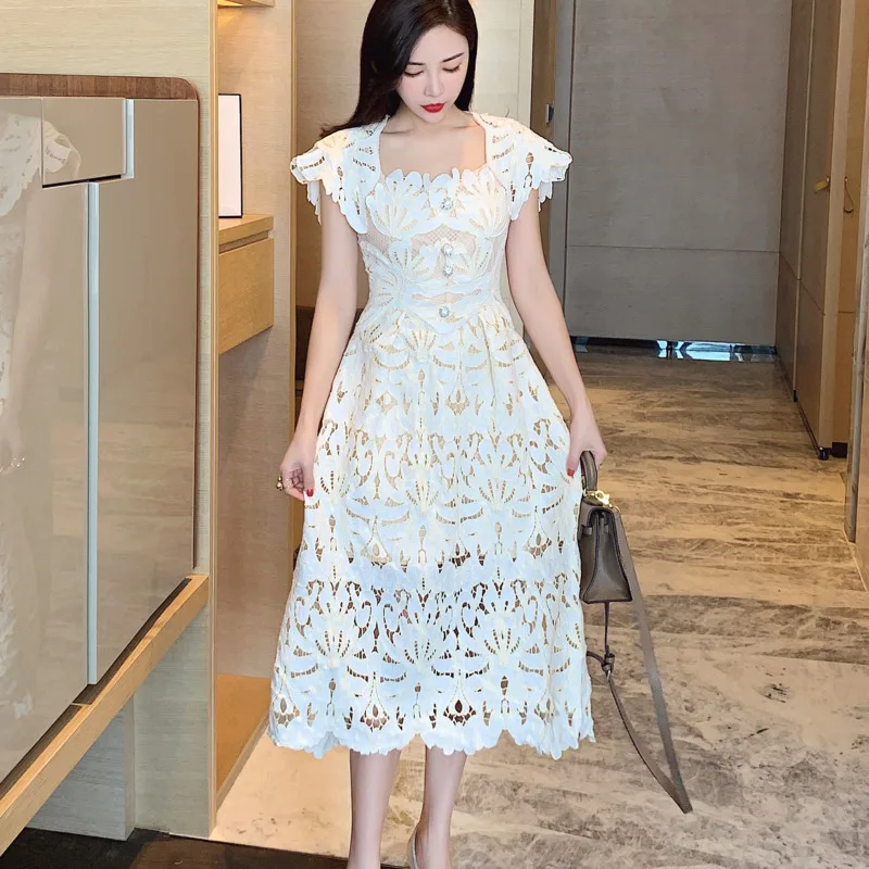New Women's Hook Flower Hollow Fashion Runway Dress 2021 Summer Elegant Vintage Diamonds Button Short Sleeve Sexy Long Dresses
New Women's Hook Flower Hollow Fashion Runway Dress 2021 Summer Elegant Vintage Diamonds Button Short Sleeve Sexy Long Dresses