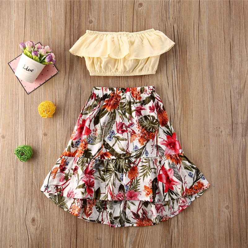 2021 Fashion Toddler Kids Baby Girl Clothes Off Shoulder Ruffle Tops Boho Floral Print Skirt 2Pcs Outfits Summer Clothes
2021 Fashion Toddler Kids Baby Girl Clothes Off Shoulder Ruffle Tops Boho Floral Print Skirt 2Pcs Outfits Summer Clothes