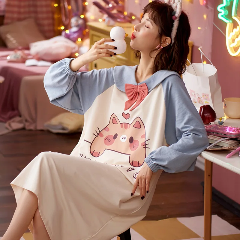 Winter Nightgown Cotton Warm Long Sleeve Sleepdress Cute Little Bears Print Bows Women Nightwear Casual Loose Outdoor Sleepwear
Winter Nightgown Cotton Warm Long Sleeve Sleepdress Cute Little Bears Print Bows Women Nightwear Casual Loose Outdoor Sleepwear