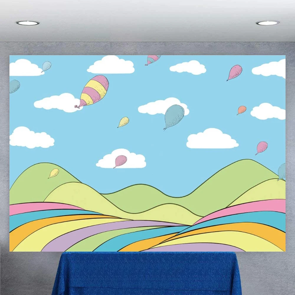 

Adventure Themed Photography Backdrop Blue Sky White Clouds Balloons Background For Kids Birthday Party Decor Banner Baby Shower