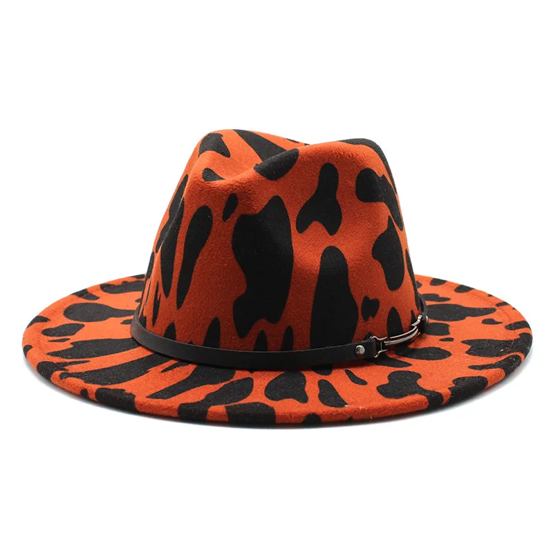 

Women Fedora Hats Leopard Jazz hats cowboy hat for women and men winter men cap black Belt wool bowler hat wholesale