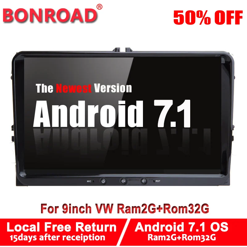 Автомобильный мультимедийный плеер Bonroad 9 "восемь ядер Android 7.1.2 для VW T5 B6 /Golf/Touran