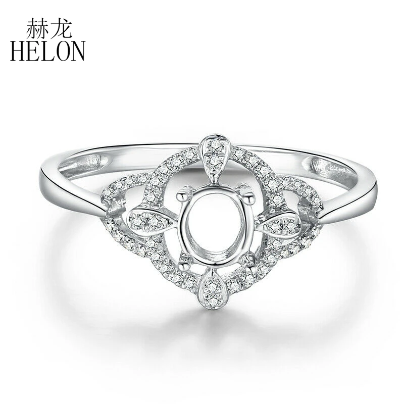 

HELON Solid 14K White Gold AU5855 Natural Diamonds Engagement Women Fine Jewelry Semi Mount Ring Setting Fit Oval Cut 6x4mm