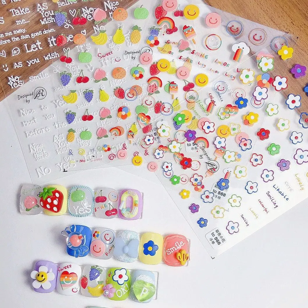 1 Sheet 5D Nail Sticker Acrylic Engraved Fruits Smile Design Adhesive Nail Decals Water Transfer DIY Nail Art Decorations
1 Sheet 5D Nail Sticker Acrylic Engraved Fruits Smile Design Adhesive Nail Decals Water Transfer DIY Nail Art Decorations