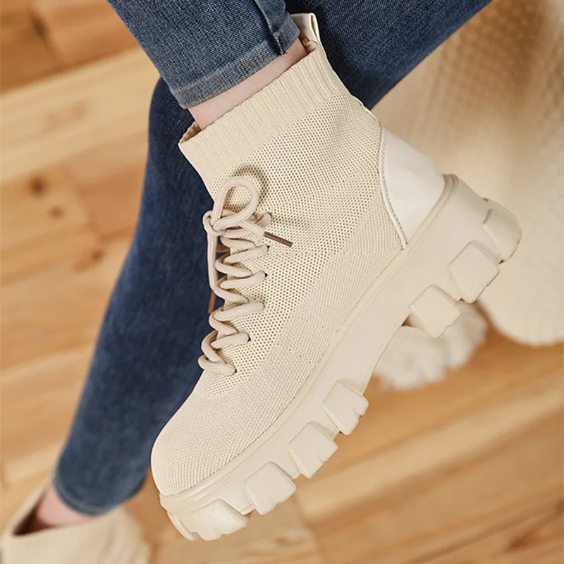 Autumn Ankle Boots For Women Knitting Lace Up Thick Heels Ladies Shoes British Style Platform Female Short Boot Botas Mujer 2021
Autumn Ankle Boots For Women Knitting Lace Up Thick Heels Ladies Shoes British Style Platform Female Short Boot Botas Mujer 2021
