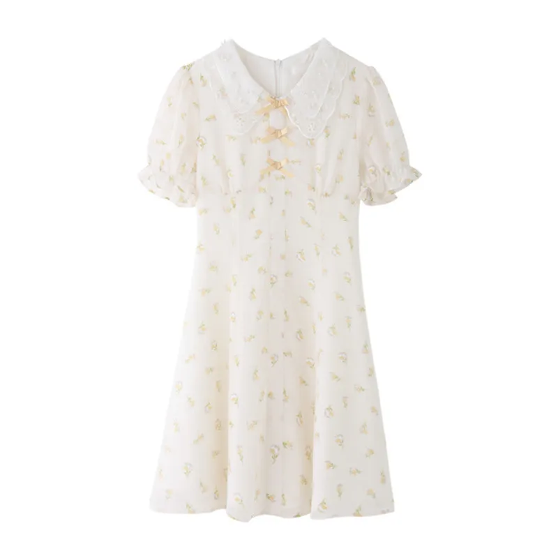 Apricot New Summer French First Love A-line Short Skirt Doll Collar Puff Sleeve Chiffon Floral Dress Female Broken Flower 
Apricot New Summer French First Love A-line Short Skirt Doll Collar Puff Sleeve Chiffon Floral Dress Female Broken Flower