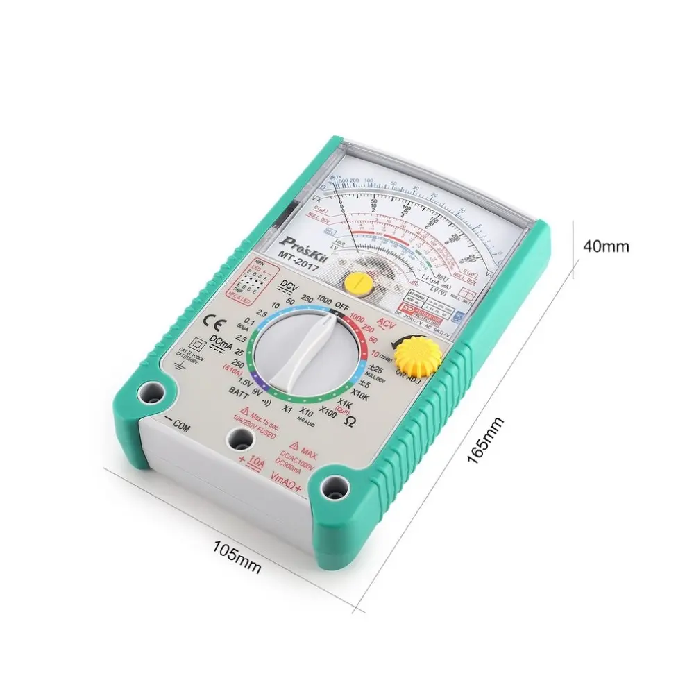 Proskit MT-2017 AC/DC Analog Graph Pointer Multimeter Ammeter Resistance Capacitance Diode Volt Amp Ohm hFE LED Meter
Proskit MT-2017 AC/DC Analog Graph Pointer Multimeter Ammeter Resistance Capacitance Diode Volt Amp Ohm hFE LED Meter
