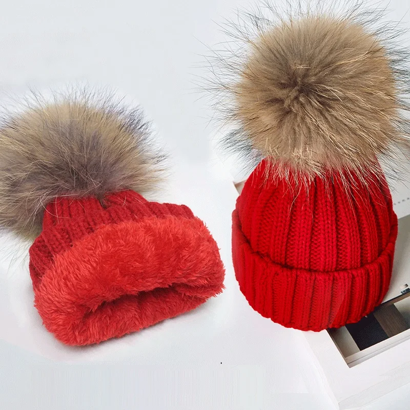 Фото Детская зимняя плотная теплая плюшевая вязаная шапка для девочек женские шапки с