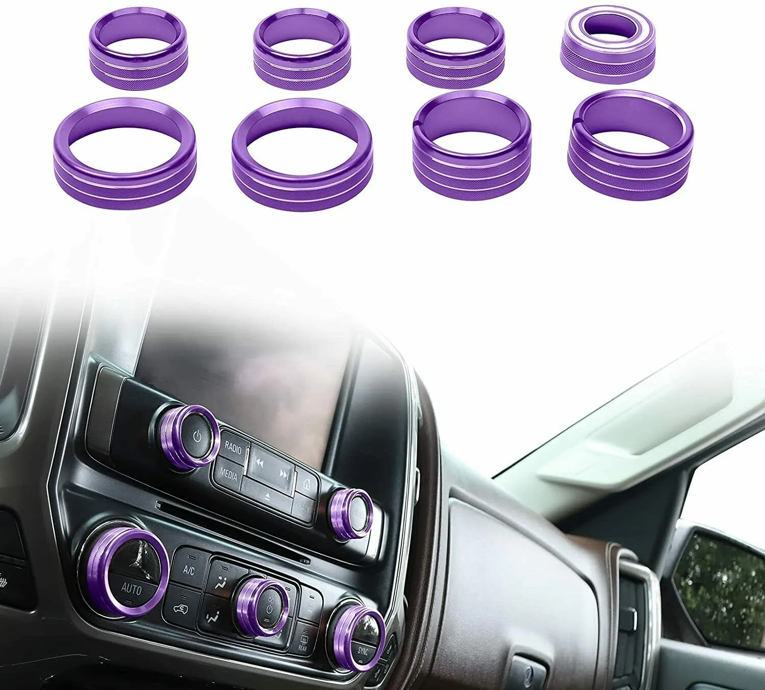 8pcs Central Control Switch Button Knob Ring Trim Purple Center Console Switch ButtonTrim Knob Cover For Chevy Silverado 2014-21
8pcs Central Control Switch Button Knob Ring Trim Purple Center Console Switch ButtonTrim Knob Cover For Chevy Silverado 2014-21