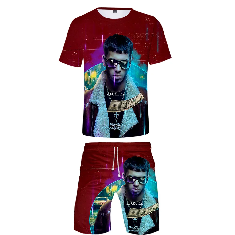 Хип хоп Anuel AA 3D стиль дизайн аниме Мужской комплект из двух предметов удобный и