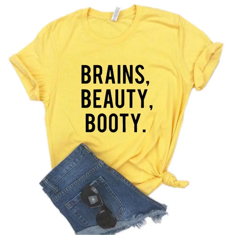 2020 New Arrivals Brains Beauty Booty Print Women tshirt Cotton Casual Funny t shirt Gift Lady Yong Girl Top Tee M522 
2020 New Arrivals Brains Beauty Booty Print Women tshirt Cotton Casual Funny t shirt Gift Lady Yong Girl Top Tee M522
