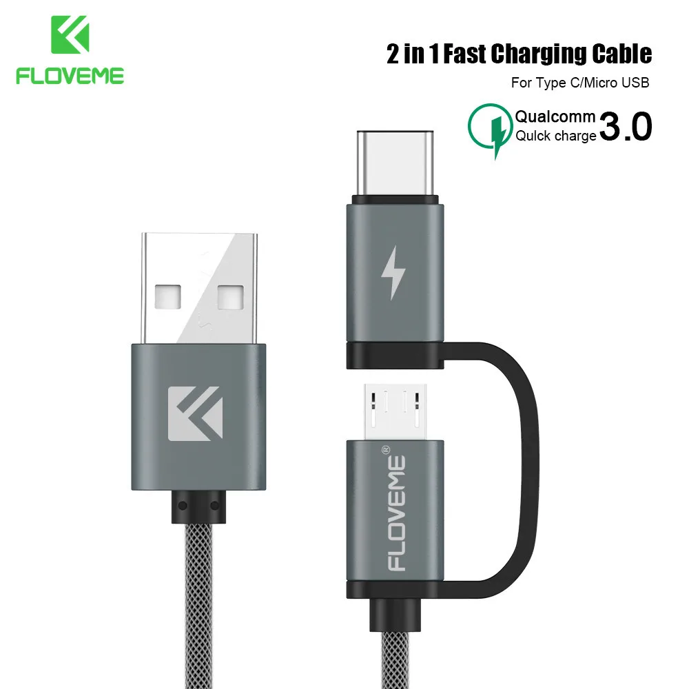 Кабель быстрой зарядки FLOVEME QC 3 0 для Samsung Xiaomi 2 в 1 кабель Micro USB Type C Huawei P30 Pro usb