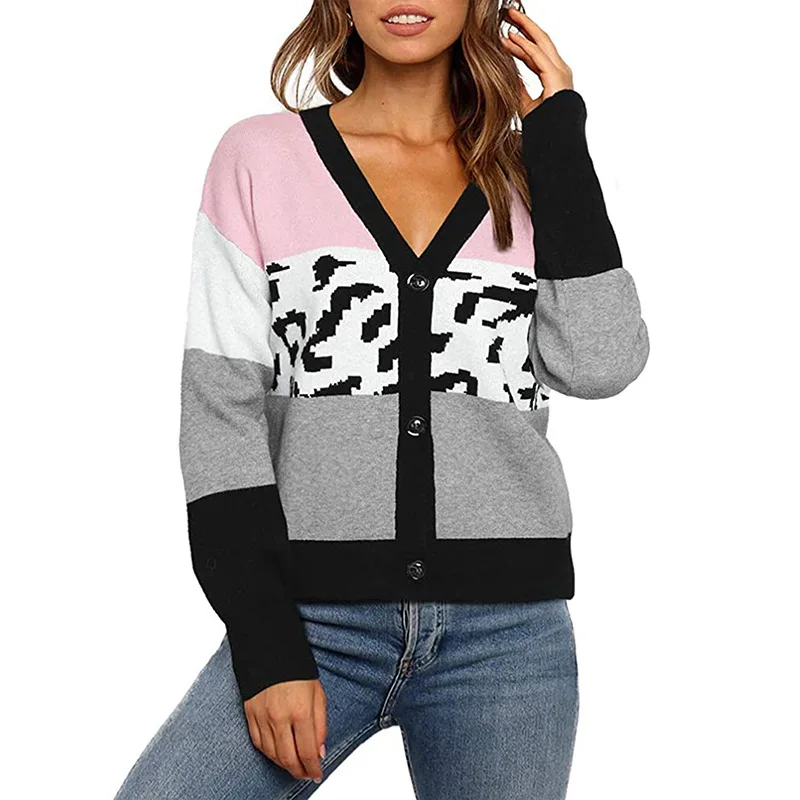 2020 Autumn and Winter New Women's Short Button Color Matching Sweater Cardigan Leopard Splicing Contrast Cardigan knit women
2020 Autumn and Winter New Women's Short Button Color Matching Sweater Cardigan Leopard Splicing Contrast Cardigan knit women