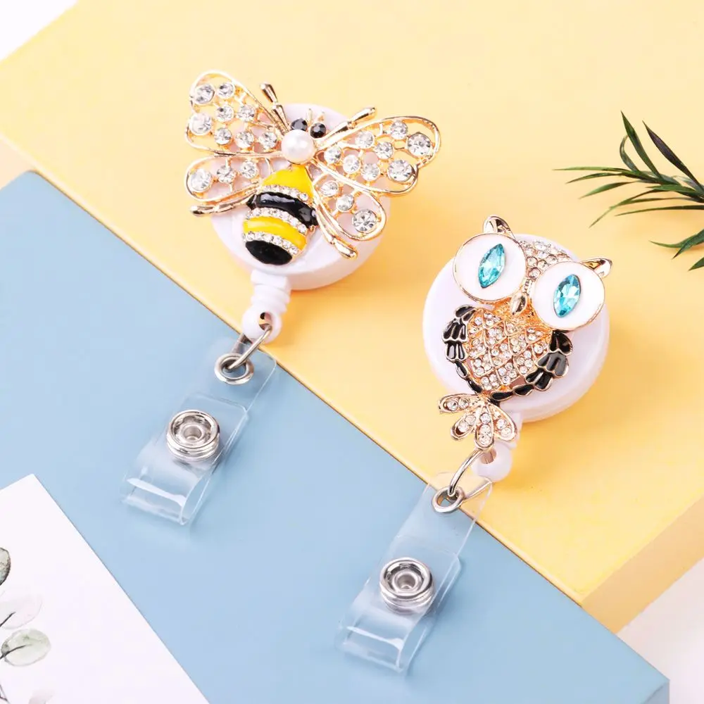 

Teacher Clips For With Alligator Decorated Owl and Crystal Bee Cute Bee ID Badge Holders Retractable Badge Scrolls