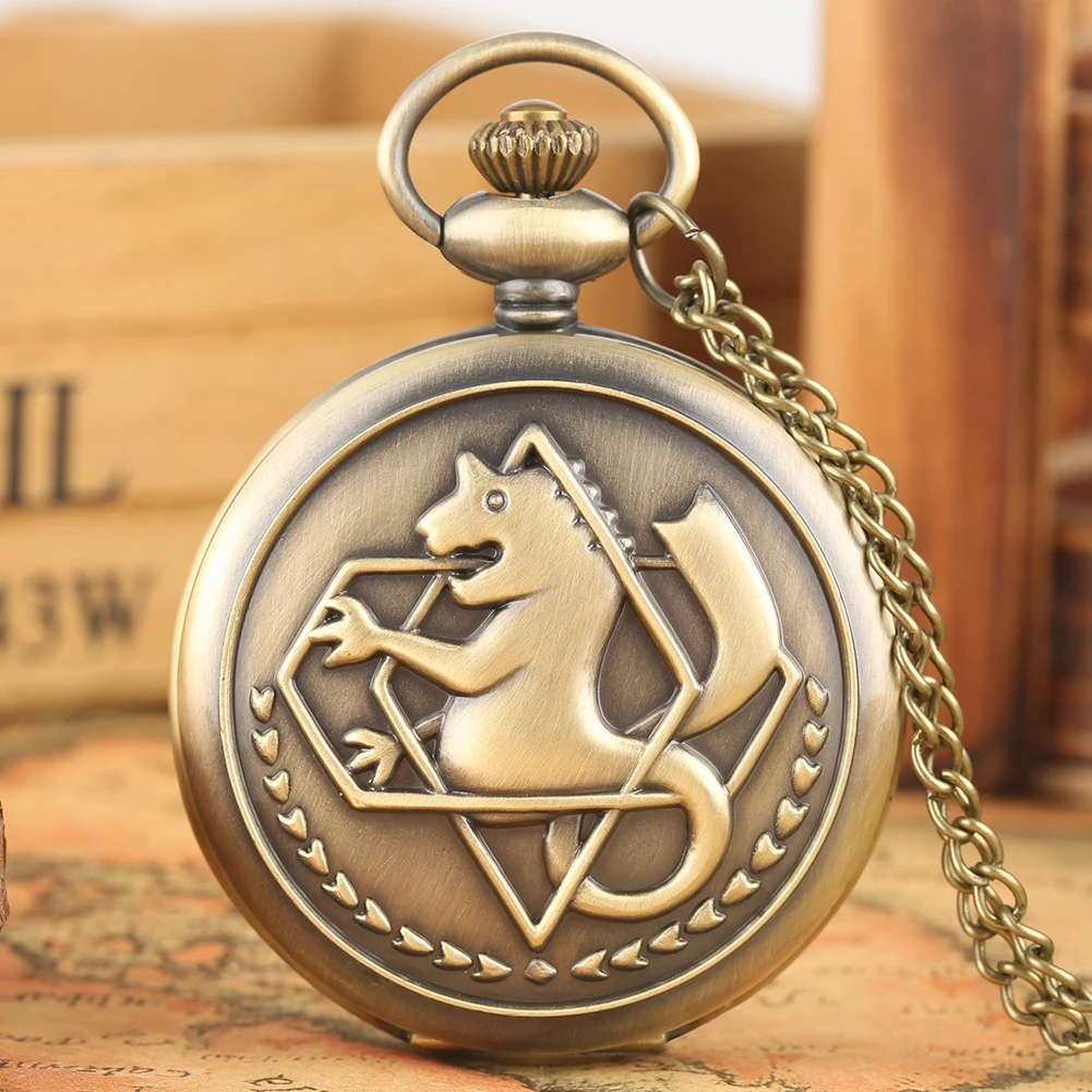 

New Cartoon Silver Tone Fullmetal Alchemist Pocket Watch Cosplay Edward Elric with Chain Anime Boys Gift Wholesale