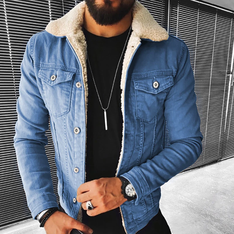 Autumn Fashion Solid Men Denim Coats Lamb Hair Thickened Slim Long Sleeve Single Breasted Jacket Men Casual Turn-down Streetwear 
Autumn Fashion Solid Men Denim Coats Lamb Hair Thickened Slim Long Sleeve Single Breasted Jacket Men Casual Turn-down Streetwear