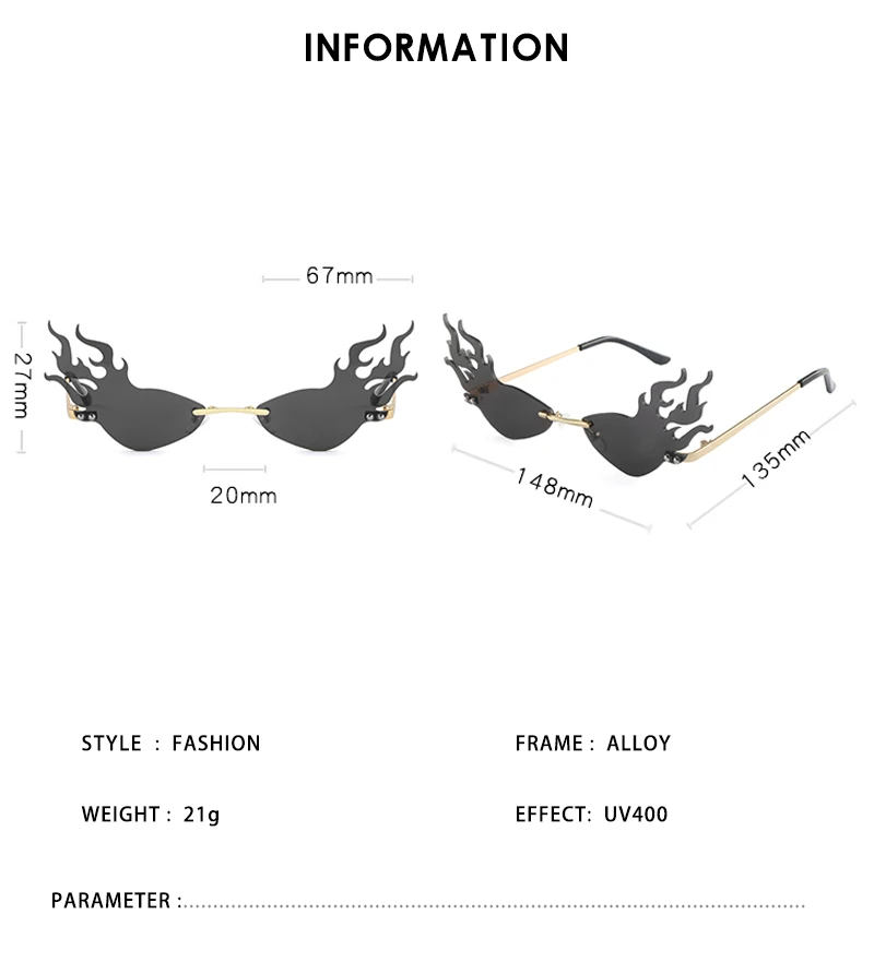 Fashion Fire Flame Sunglasses Women Men Cool Rimless Cat Eye Sun Glasses Eyewear Luxury Brand Designer Trendy Party Sunglasses
Fashion Fire Flame Sunglasses Women Men Cool Rimless Cat Eye Sun Glasses Eyewear Luxury Brand Designer Trendy Party Sunglasses