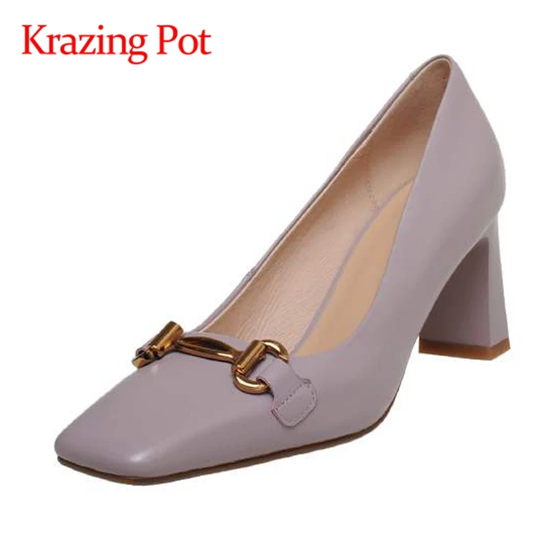 Krazing Pot genuine leather square toe shallow high heels office lady young lady energy metal fasteners slip on women pumps L82
Krazing Pot genuine leather square toe shallow high heels office lady young lady energy metal fasteners slip on women pumps L82