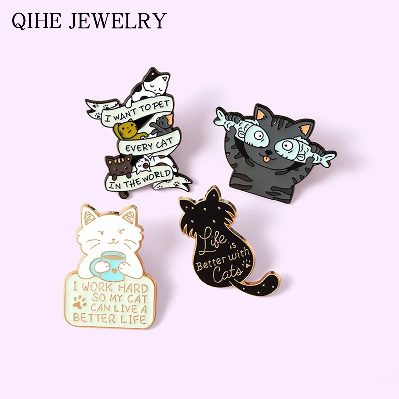 Cartoon Kitty Cat Enamel Pins Custom Cat Fish Heart Banners Letter Brooches Bag Lapel Pin Cute Animal Badge Jewelry for Friends
Cartoon Kitty Cat Enamel Pins Custom Cat Fish Heart Banners Letter Brooches Bag Lapel Pin Cute Animal Badge Jewelry for Friends