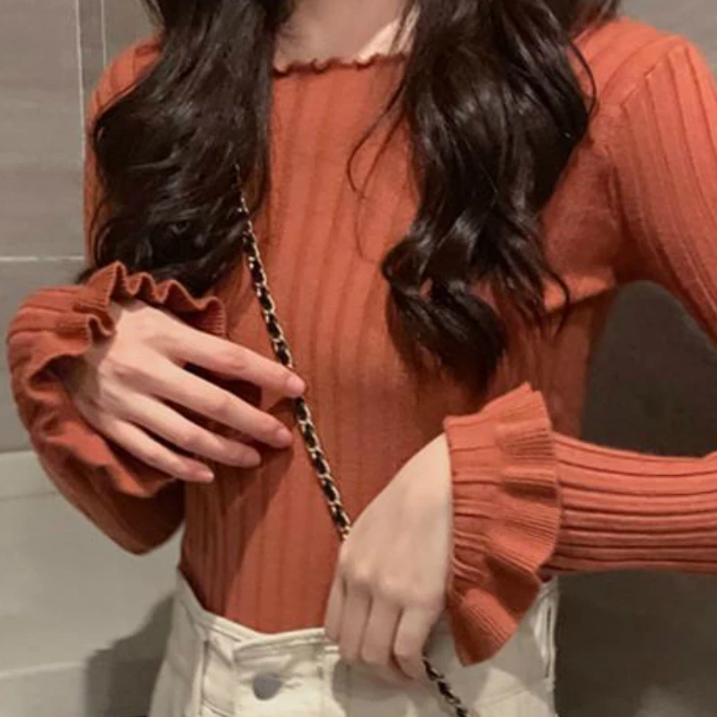 Pullover Women Solid Ruffle Sleeve Stylish Slim Simple Korean Style Casual Knitted Chic All-match Womens Sweater Elegant Ulzzang
Pullover Women Solid Ruffle Sleeve Stylish Slim Simple Korean Style Casual Knitted Chic All-match Womens Sweater Elegant Ulzzang
