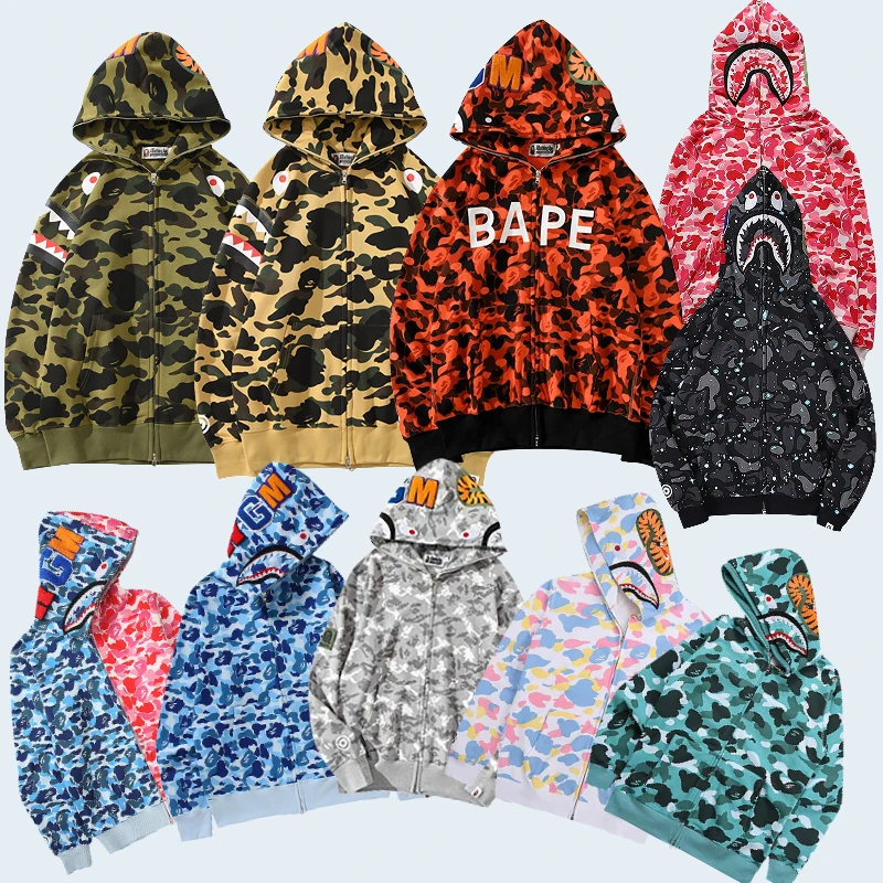 Камуфляжная толстовка с капюшоном BAPE Tide головой акулы | Мужская одежда