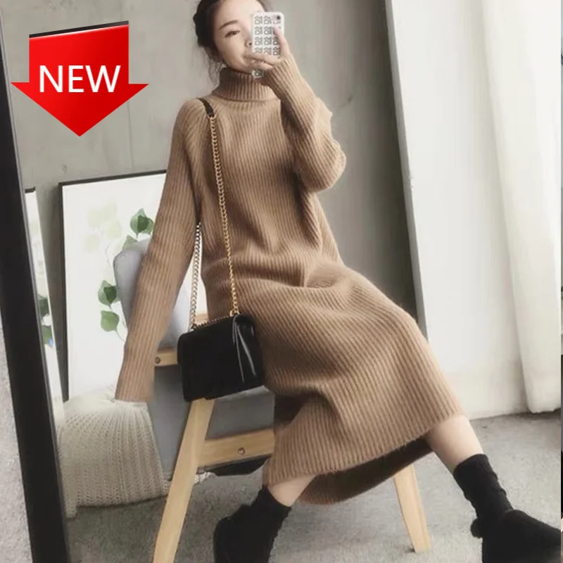 Осенне-зимняя эластичная кашемировая нижняя рубашка средней длины, плотное платье-свитер выше колена, вязаное платье-свитер с высоким воро... 
Осенне-зимняя эластичная кашемировая нижняя рубашка средней длины, плотное платье-свитер выше колена, вязаное платье-свитер с высоким воро...