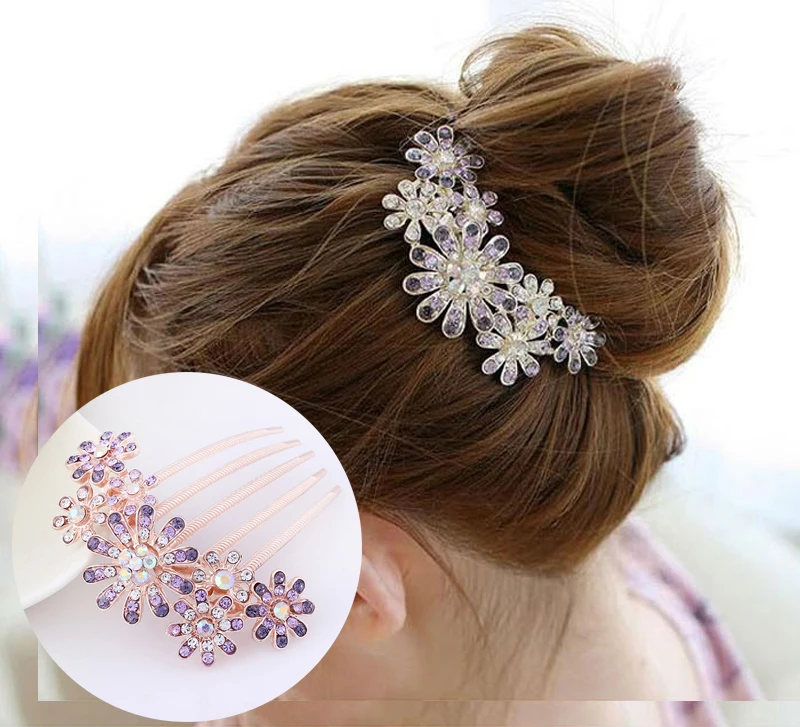 

Fashion Petal Flower Shining Rhinestone Crystal Hair Clips Barrette for Women Hair Accessories Hairpins Headwear Headdress