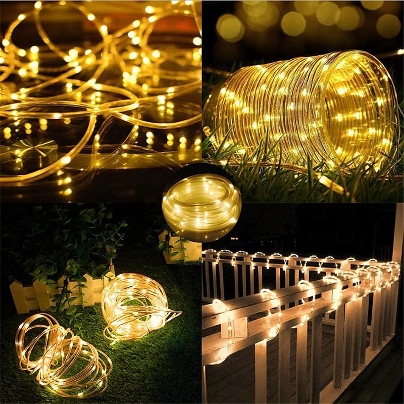 

LED Garden Yard Solar Lamp String Lights 7M/12M/22M/32M 300 LED Fairy Holiday Christmas Party Garland Solar Rope Tube Lamp Light