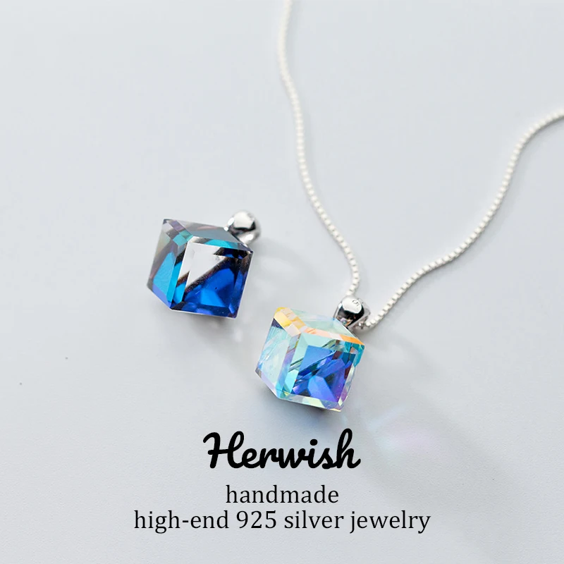 Кулон Herwish Aurora Sugar Cube ожерелье квадратный кристалл серебро 925 пробы цепочка в