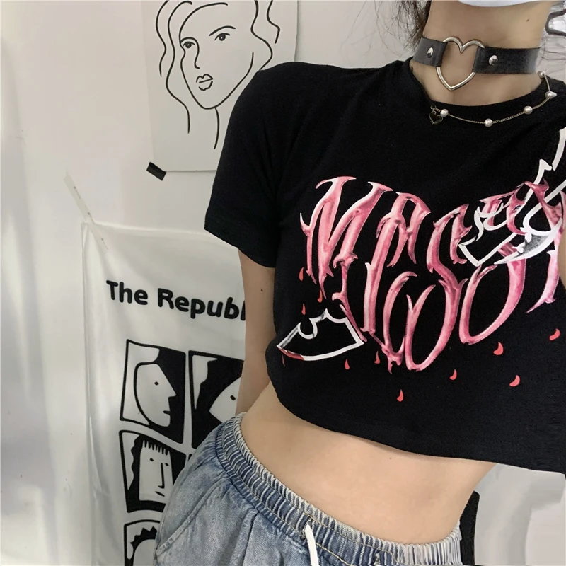 Love letter printing dark wind short T-shirt female Harajuku style round neck all-match navel dress
Love letter printing dark wind short T-shirt female Harajuku style round neck all-match navel dress