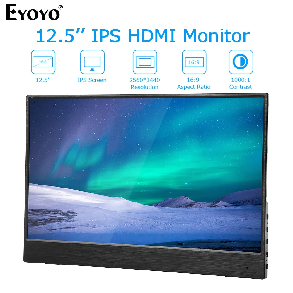 Eyoyo EM12S Портативный монитор 2560X1440 QHD IPS 12 5 "Дисплей Ecran компьютер светодиодный